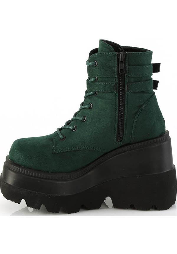 SHAKER-52 [Emerald] | PLATFORM BOOTS [PREORDER] - Beserk - 420sale, all, ankle boots, black, boots, boots [preorder], clickfrenzy15-2023, colour:green, dark green, demonia, demonia shoes, discountapp, emerald green, fp, green, labelpreorder, labelvegan, platform boots, platforms, platforms [preorder], ppo, preorder, shoes, vegan