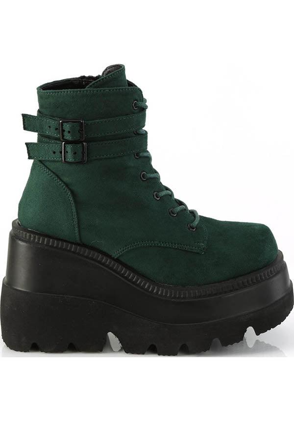 SHAKER-52 [Emerald] | PLATFORM BOOTS [PREORDER] - Beserk - 420sale, all, ankle boots, black, boots, boots [preorder], clickfrenzy15-2023, colour:green, dark green, demonia, demonia shoes, discountapp, emerald green, fp, green, labelpreorder, labelvegan, platform boots, platforms, platforms [preorder], ppo, preorder, shoes, vegan