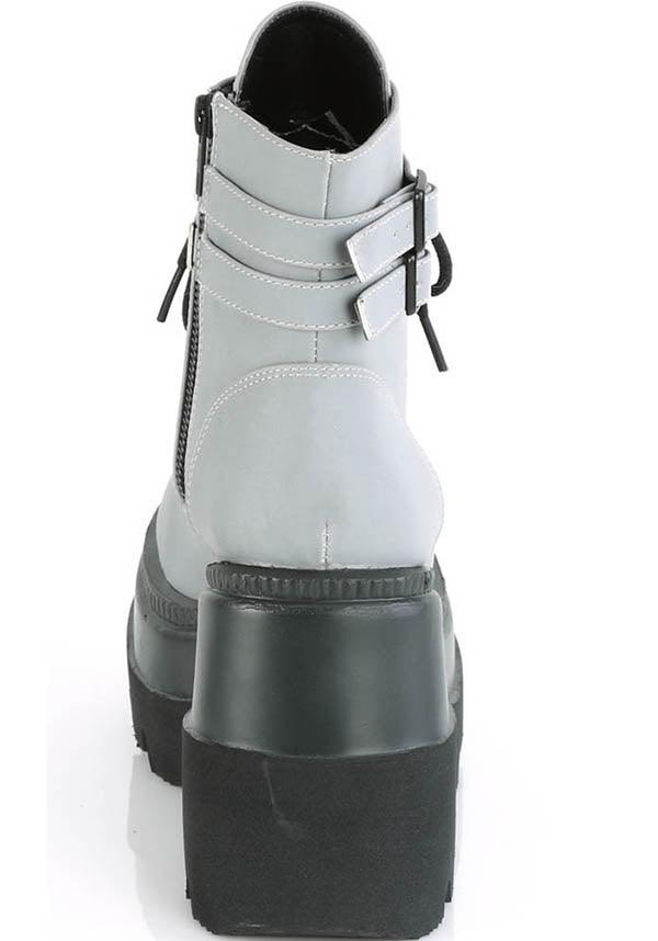 SHAKER-52 [Grey Reflective] | PLATFORM BOOTS [PREORDER] - Beserk - all, ankle boots, black, boot, boots, boots [preorder], clickfrenzy15-2023, demonia, demonia shoes, discountapp, fp, gothic, grey, labelpreorder, labelvegan, platform, platforms, platforms [preorder], pleaserimageupdated, ppo, preorder, punk, reflect, reflective, shoe, shoes, vegan