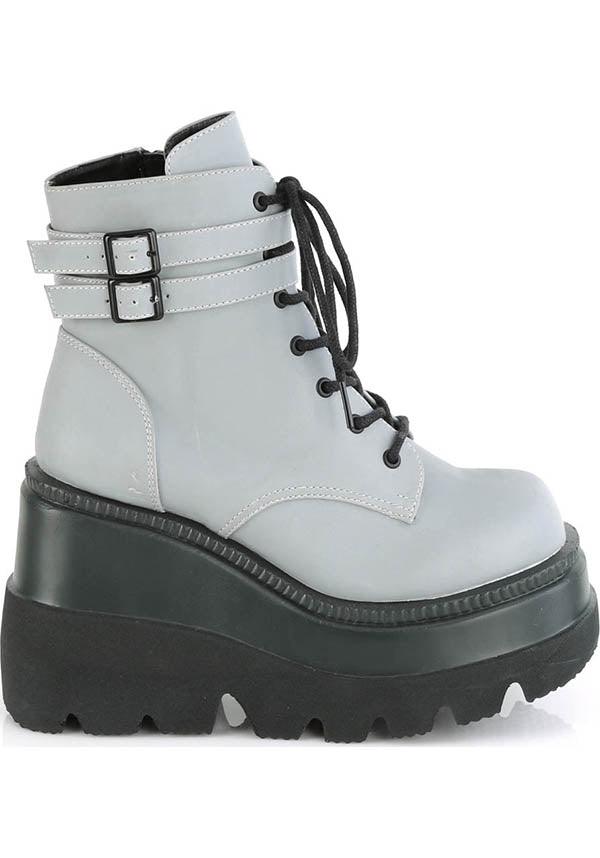 SHAKER-52 [Grey Reflective] | PLATFORM BOOTS [PREORDER] - Beserk - all, ankle boots, black, boot, boots, boots [preorder], clickfrenzy15-2023, demonia, demonia shoes, discountapp, fp, gothic, grey, labelpreorder, labelvegan, platform, platforms, platforms [preorder], pleaserimageupdated, ppo, preorder, punk, reflect, reflective, shoe, shoes, vegan