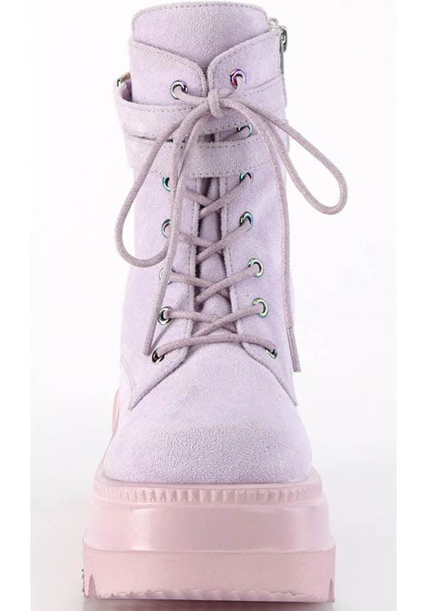 SHAKER-52 [Lavender] | PLATFORM BOOTS [PREORDER] - Beserk - all, boots, boots [preorder], clickfrenzy15-2023, colour:purple, demonia, demonia shoes, discountapp, fp, labelpreorder, labelvegan, light purple, pastel goth, pastel purple, pink, platform boots, platforms, platforms [preorder], ppo, preorder, purple, shoes, vegan