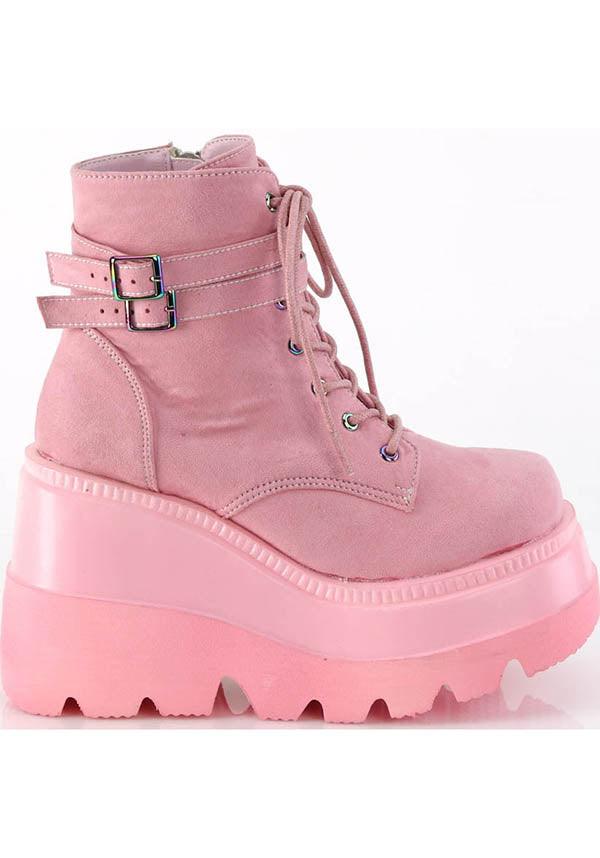 SHAKER-52 [Pink] | PLATFORM BOOTS [PREORDER] - Beserk - all, boots, boots [preorder], clickfrenzy15-2023, demonia, demonia shoes, discountapp, fp, labelpreorder, labelvegan, pink, platform boots, platforms, platforms [preorder], ppo, preorder, shoes, vegan, velvet