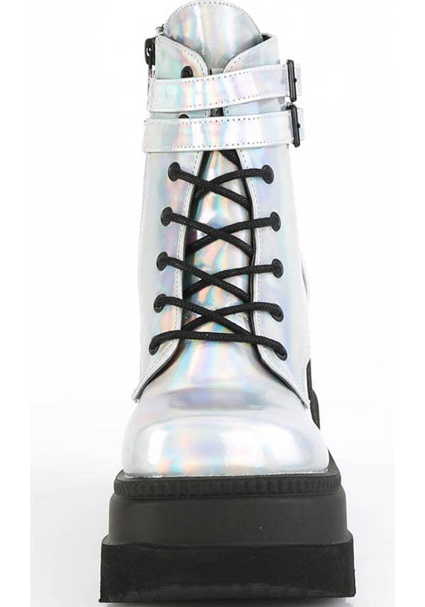 SHAKER-52 [Silver Holo] | PLATFORM BOOTS [PREORDER] - Beserk - all, ankle boots, boot, boots, boots [preorder], clickfrenzy15-2023, demonia, demonia shoes, discountapp, fp, harajuku, holo, hologram, holographic, iridescent, labelpreorder, labelvegan, platforms [preorder], pleaserimageupdated, ppo, preorder, shoes, silver, vegan