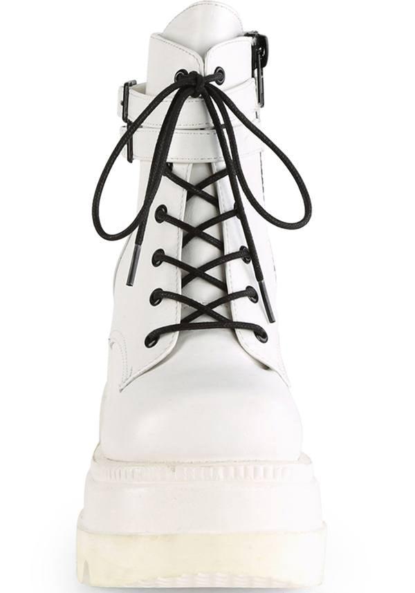 SHAKER-52 [White] | PLATFORM BOOTS [PREORDER] - Beserk - all, boots, boots [preorder], clickfrenzy15-2023, cyber, demonia, demonia shoes, discountapp, fp, jun18, labelpreorder, labelvegan, pastel goth, platforms, platforms [preorder], pleaserimageupdated, ppo, preorder, pricematched, shoes, vegan, white