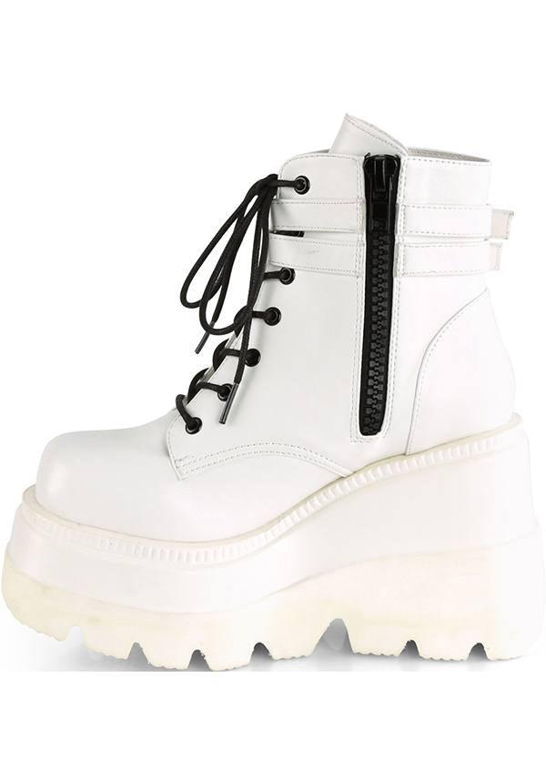 SHAKER-52 [White] | PLATFORM BOOTS [PREORDER] - Beserk - all, boots, boots [preorder], clickfrenzy15-2023, cyber, demonia, demonia shoes, discountapp, fp, jun18, labelpreorder, labelvegan, pastel goth, platforms, platforms [preorder], pleaserimageupdated, ppo, preorder, pricematched, shoes, vegan, white