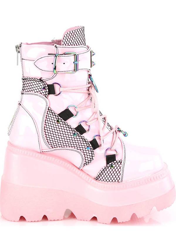 SHAKER-60 [Pink Holo] | BOOTS [PREORDER] - Beserk - all, ankle boots, boot, boots, boots [preorder], clickfrenzy15-2023, demonia, demonia shoes, discountapp, egirleboy, fp, harajuku, holo, hologram, holographic, kawaii, labelpreorder, labelvegan, pastel goth, pink, platform, platforms, platforms [preorder], pleaserimageupdated, ppo, preorder, shoes, vegan