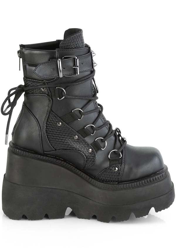 SHAKER-60 [Black] | PLATFORM BOOTS [PREORDER] - Beserk - all, ankle boots, black, boot, boots, boots [preorder], clickfrenzy15-2023, demonia, demonia shoes, discountapp, fp, gothic, labelpreorder, labelvegan, platform, platforms, platforms [preorder], pleaserimageupdated, ppo, preorder, punk, shoe, shoes, vegan