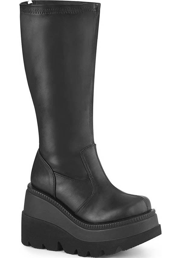 SHAKER-65WC [Black] | WIDE CALF PLATFORM BOOTS [PREORDER] - Beserk - all, black, boots, boots [preorder], clickfrenzy15-2023, demonia, demonia shoes, discountapp, fp, goth, gothic, labelpreorder, labelvegan, mid calf boots, platforms, platforms [preorder], ppo, preorder, shoes, vegan, wide calf