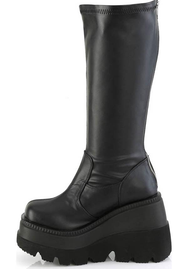SHAKER-65WC [Black] | WIDE CALF PLATFORM BOOTS [PREORDER] - Beserk - all, black, boots, boots [preorder], clickfrenzy15-2023, demonia, demonia shoes, discountapp, fp, goth, gothic, labelpreorder, labelvegan, mid calf boots, platforms, platforms [preorder], ppo, preorder, shoes, vegan, wide calf