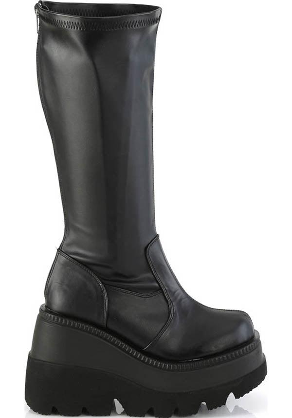 SHAKER-65WC [Black] | WIDE CALF PLATFORM BOOTS [PREORDER] - Beserk - all, black, boots, boots [preorder], clickfrenzy15-2023, demonia, demonia shoes, discountapp, fp, goth, gothic, labelpreorder, labelvegan, mid calf boots, platforms, platforms [preorder], ppo, preorder, shoes, vegan, wide calf
