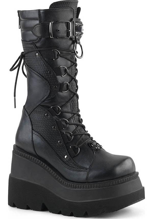 SHAKER-70 [Black] | PLATFORM BOOTS [PREORDER] - Beserk - all, black, boot, boots, boots [preorder], clickfrenzy15-2023, dec17, demonia, demonia shoes, discountapp, fp, goth, gothic, grunge, halloween, labelpreorder, labelvegan, mid calf boots, platform, platforms, platforms [preorder], ppo, preorder, punk, shoes, techwear, vegan