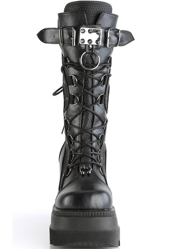 SHAKER-70 [Black] | PLATFORM BOOTS [PREORDER] - Beserk - all, black, boot, boots, boots [preorder], clickfrenzy15-2023, dec17, demonia, demonia shoes, discountapp, fp, goth, gothic, grunge, halloween, labelpreorder, labelvegan, mid calf boots, platform, platforms, platforms [preorder], ppo, preorder, punk, shoes, techwear, vegan