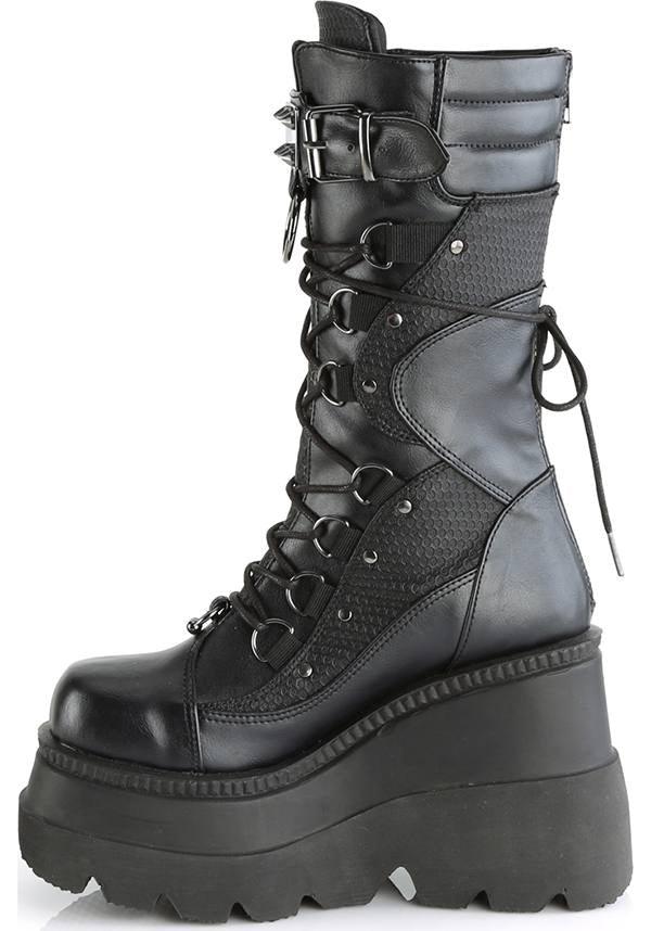 SHAKER-70 [Black] | PLATFORM BOOTS [PREORDER] - Beserk - all, black, boot, boots, boots [preorder], clickfrenzy15-2023, dec17, demonia, demonia shoes, discountapp, fp, goth, gothic, grunge, halloween, labelpreorder, labelvegan, mid calf boots, platform, platforms, platforms [preorder], ppo, preorder, punk, shoes, techwear, vegan