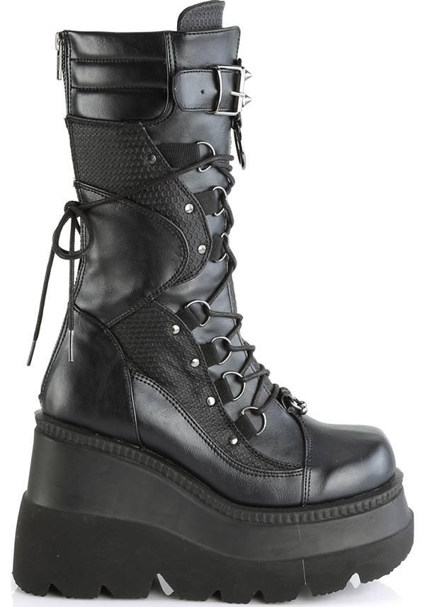 SHAKER-70 [Black] | PLATFORM BOOTS [PREORDER] - Beserk - all, black, boot, boots, boots [preorder], clickfrenzy15-2023, dec17, demonia, demonia shoes, discountapp, fp, goth, gothic, grunge, halloween, labelpreorder, labelvegan, mid calf boots, platform, platforms, platforms [preorder], ppo, preorder, punk, shoes, techwear, vegan