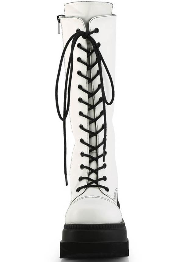 SHAKER-72 [White] | PLATFORM BOOTS [PREORDER] - Beserk - all, boots, boots [preorder], clickfrenzy15-2023, demonia, demonia shoes, discountapp, fp, knee high, knee high boots, labelpreorder, labelvegan, pastel goth, platform, platform boots, platforms, platforms [preorder], ppo, preorder, shoes, vegan, white