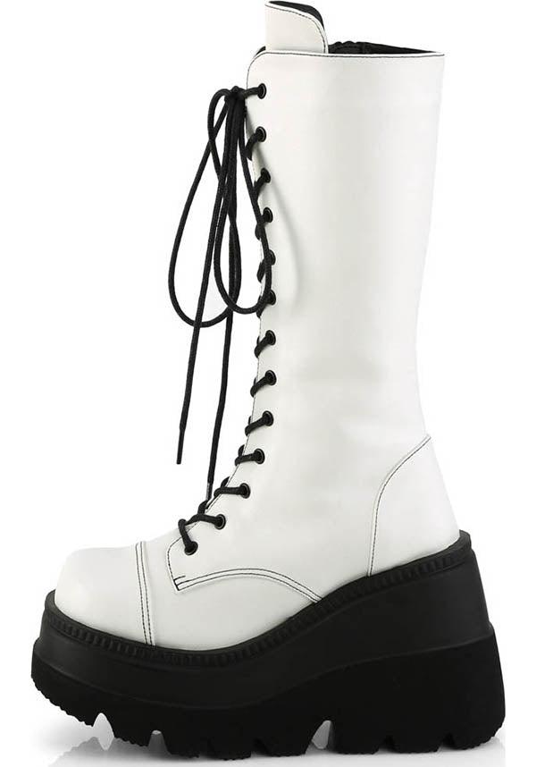 SHAKER-72 [White] | PLATFORM BOOTS [PREORDER] - Beserk - all, boots, boots [preorder], clickfrenzy15-2023, demonia, demonia shoes, discountapp, fp, knee high, knee high boots, labelpreorder, labelvegan, pastel goth, platform, platform boots, platforms, platforms [preorder], ppo, preorder, shoes, vegan, white