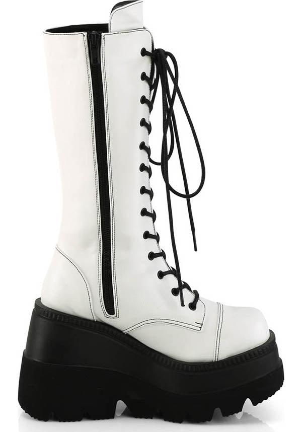 SHAKER-72 [White] | PLATFORM BOOTS [PREORDER] - Beserk - all, boots, boots [preorder], clickfrenzy15-2023, demonia, demonia shoes, discountapp, fp, knee high, knee high boots, labelpreorder, labelvegan, pastel goth, platform, platform boots, platforms, platforms [preorder], ppo, preorder, shoes, vegan, white