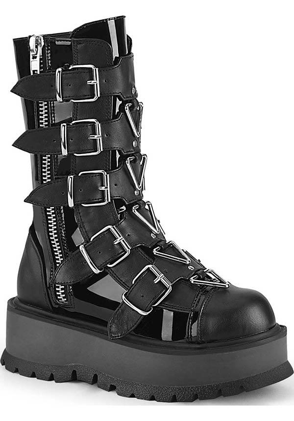SLACKER-160 | Black Pat-Vegan Leather [PREORDER] - Beserk - all, black, boot, boots, boots [preorder], clickfrenzy15-2023, dec20, demonia, demonia shoes, discountapp, fp, goth, gothic, grunge, labelpreorder, labelvegan, platform, platforms, platforms [preorder], pleaserimageupdated, ppo, preorder, punk, shoes, techwear, vegan