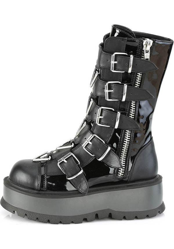 SLACKER-160 | Black Pat-Vegan Leather [PREORDER] - Beserk - all, black, boot, boots, boots [preorder], clickfrenzy15-2023, dec20, demonia, demonia shoes, discountapp, fp, goth, gothic, grunge, labelpreorder, labelvegan, platform, platforms, platforms [preorder], pleaserimageupdated, ppo, preorder, punk, shoes, techwear, vegan