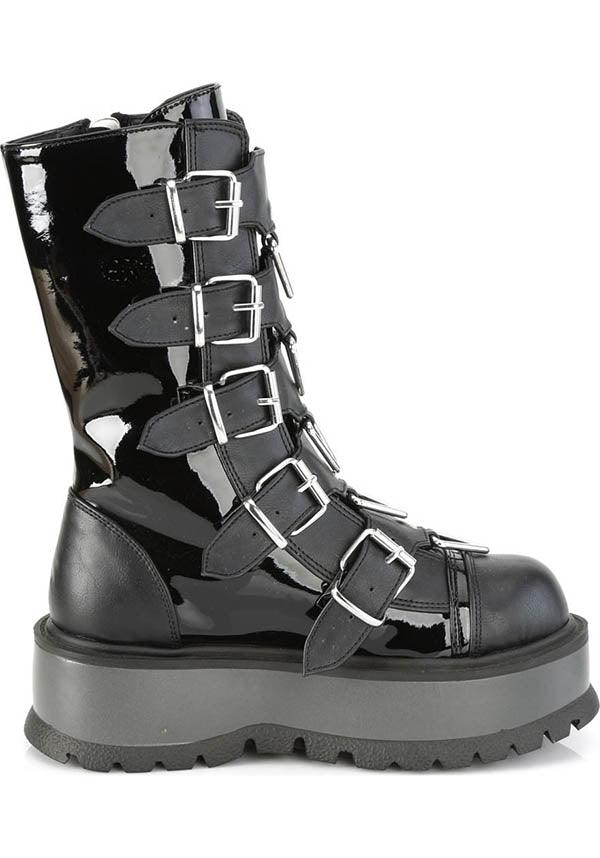 SLACKER-160 | Black Pat-Vegan Leather [PREORDER] - Beserk - all, black, boot, boots, boots [preorder], clickfrenzy15-2023, dec20, demonia, demonia shoes, discountapp, fp, goth, gothic, grunge, labelpreorder, labelvegan, platform, platforms, platforms [preorder], pleaserimageupdated, ppo, preorder, punk, shoes, techwear, vegan