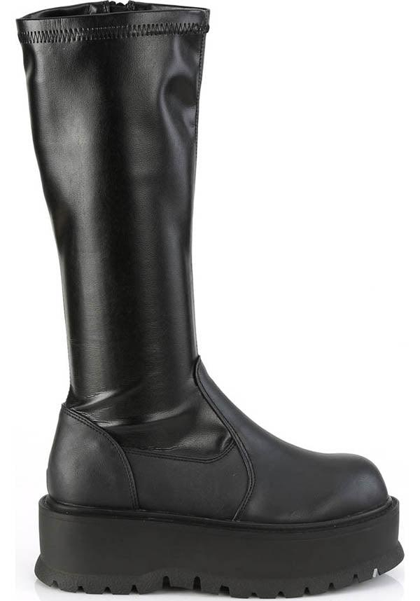 SLACKER-200 [Black] | PLATFORM BOOTS [PREORDER] - Beserk - all, black, boots, boots [preorder], clickfrenzy15-2023, demonia, demonia shoes, discountapp, fp, knee high, labelpreorder, labelvegan, ladies, platforms, platforms [preorder], pleaserimageupdated, ppo, preorder, sep19, shoes, techwear, vegan