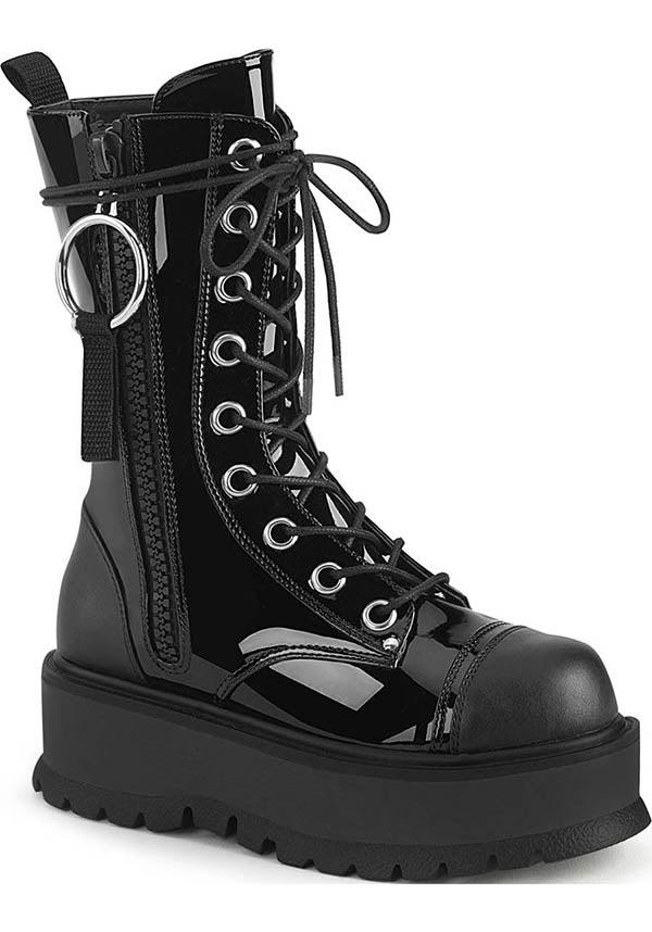 SLACKER-220 | Black Pat-Vegan Leather [PREORDER] - Beserk - all, black, boots, boots [preorder], clickfrenzy15-2023, demonia, demonia shoes, discountapp, fp, labelpreorder, labelvegan, lace up, ladies, platforms, platforms [preorder], pleaserimageupdated, ppo, preorder, sep19, shiny, shoes, techwear, vegan