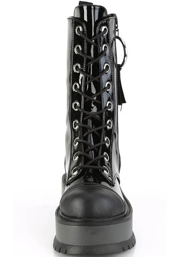 SLACKER-220 | Black Pat-Vegan Leather [PREORDER] - Beserk - all, black, boots, boots [preorder], clickfrenzy15-2023, demonia, demonia shoes, discountapp, fp, labelpreorder, labelvegan, lace up, ladies, platforms, platforms [preorder], pleaserimageupdated, ppo, preorder, sep19, shiny, shoes, techwear, vegan