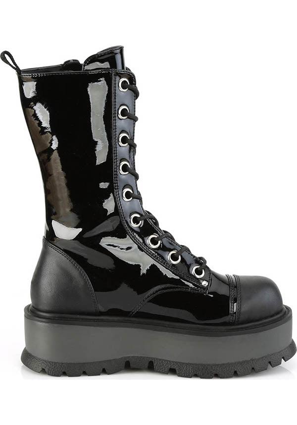 SLACKER-220 | Black Pat-Vegan Leather [PREORDER] - Beserk - all, black, boots, boots [preorder], clickfrenzy15-2023, demonia, demonia shoes, discountapp, fp, labelpreorder, labelvegan, lace up, ladies, platforms, platforms [preorder], pleaserimageupdated, ppo, preorder, sep19, shiny, shoes, techwear, vegan