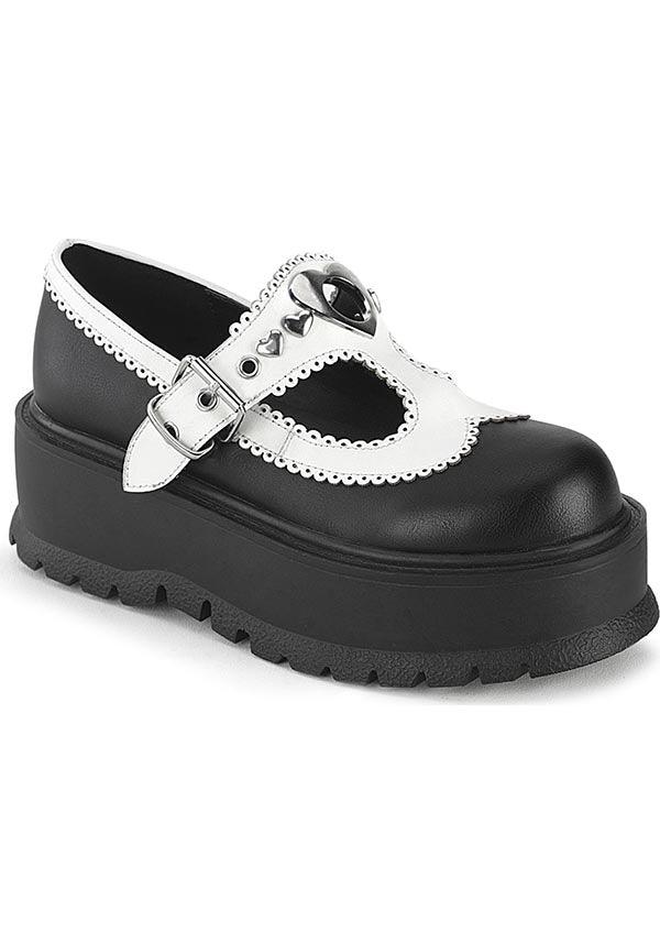 SLACKER-23 [Black/White] | PLATFORM FLATS [PREORDER] - Beserk - all, black, black and white, clickfrenzy15-2023, demonia, demonia shoes, discountapp, flats [preorder], fp, googleshopping, labelpreorder, labelvegan, mary jane, mary janes, platform, platforms, platforms [preorder], ppo, preorder, shoes, vegan
