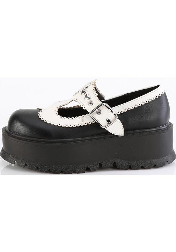 SLACKER-23 [Black/White] | PLATFORM FLATS [PREORDER] - Beserk - all, black, black and white, clickfrenzy15-2023, demonia, demonia shoes, discountapp, flats [preorder], fp, googleshopping, labelpreorder, labelvegan, mary jane, mary janes, platform, platforms, platforms [preorder], ppo, preorder, shoes, vegan