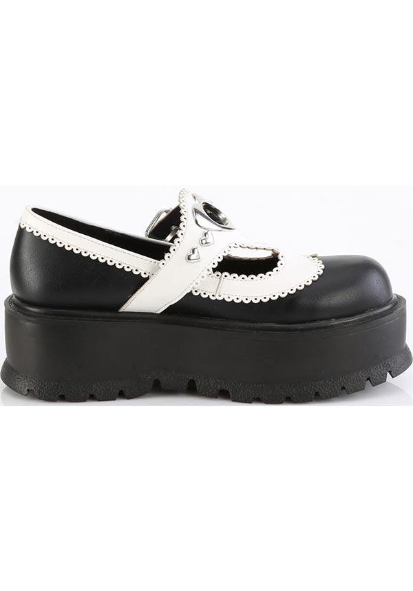 SLACKER-23 [Black/White] | PLATFORM FLATS [PREORDER] - Beserk - all, black, black and white, clickfrenzy15-2023, demonia, demonia shoes, discountapp, flats [preorder], fp, googleshopping, labelpreorder, labelvegan, mary jane, mary janes, platform, platforms, platforms [preorder], ppo, preorder, shoes, vegan