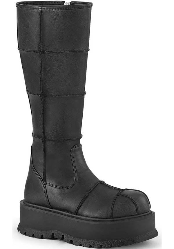 SLACKER-230 [Black] | BOOTS [PREORDER] - Beserk - all, black, boot, boots, boots [preorder], clickfrenzy15-2023, demonia, demonia shoes, discountapp, fp, goth, gothic, knee high, knee high boots, knee length, labelpreorder, labelvegan, ppo, preorder, shoe, shoes, techwear, vegan
