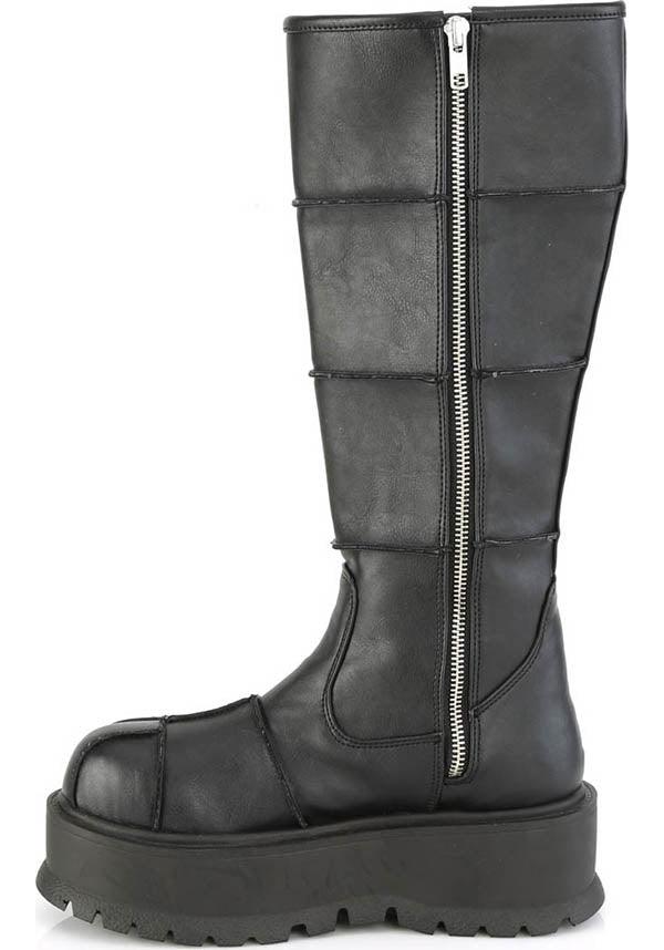 SLACKER-230 [Black] | BOOTS [PREORDER] - Beserk - all, black, boot, boots, boots [preorder], clickfrenzy15-2023, demonia, demonia shoes, discountapp, fp, goth, gothic, knee high, knee high boots, knee length, labelpreorder, labelvegan, ppo, preorder, shoe, shoes, techwear, vegan