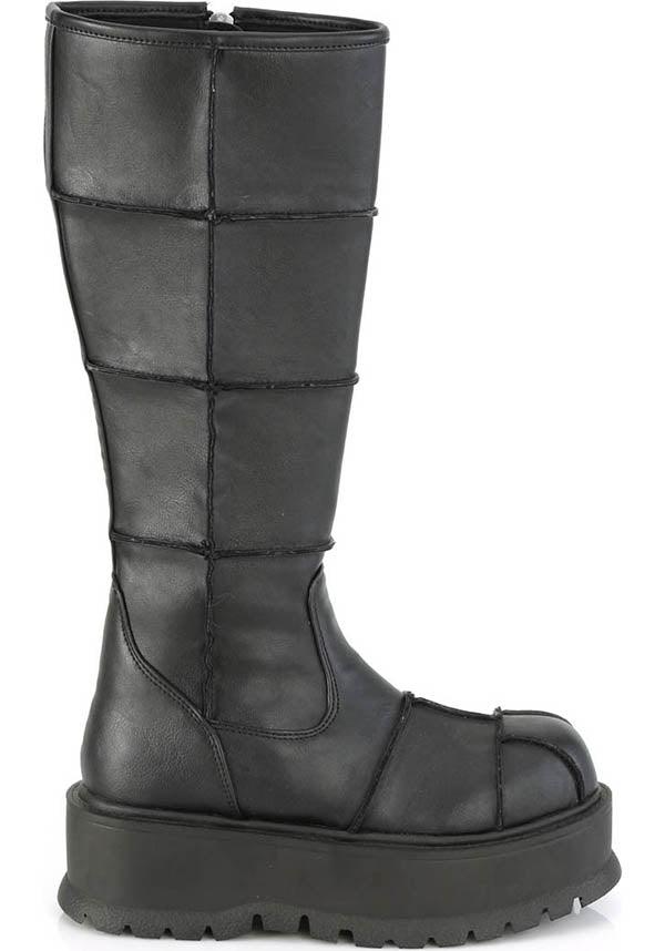 SLACKER-230 [Black] | BOOTS [PREORDER] - Beserk - all, black, boot, boots, boots [preorder], clickfrenzy15-2023, demonia, demonia shoes, discountapp, fp, goth, gothic, knee high, knee high boots, knee length, labelpreorder, labelvegan, ppo, preorder, shoe, shoes, techwear, vegan