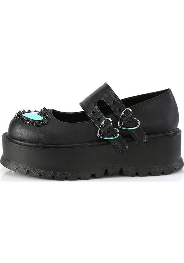 SLACKER-25 [Black] | FLATS [PREORDER] - Beserk - all, black, clickfrenzy15-2023, demonia, demonia shoes, discountapp, flats, flats [preorder], fp, heart, kawaii, labelpreorder, labelvegan, love heart, platforms [preorder], ppo, preorder, shoes, vegan