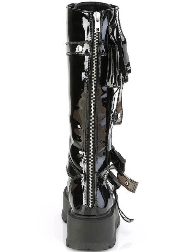 SLACKER-260 [Black Patent] | PLATFORM BOOTS [PREORDER] - Beserk - all, black, boot, boots, boots [preorder], clickfrenzy15-2023, cyber, demonia, demonia shoes, discountapp, fp, gloss, glossy, goth, gothic, halloween, knee high boots, labelpreorder, labelvegan, patent, platform, platforms, platforms [preorder], ppo, preorder, punk, shiny, shoes, techwear, vegan