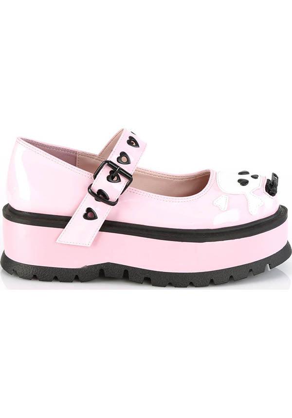 SLACKER-27 [Baby Pink] | FLATS [PREORDER] - Beserk - all, all ladies, clickfrenzy15-2023, demonia, demonia shoes, discountapp, fp, holo, holographic, labelpreorder, labelvegan, ladies, pastel goth, pink, platforms, platforms [preorder], ppo, preorder, shoes, skull, skull and bones, vegan