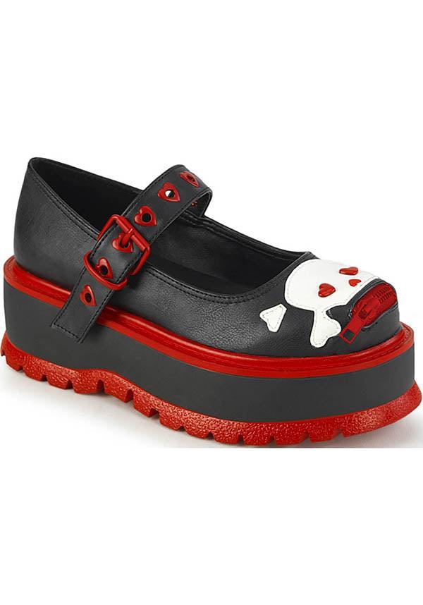 SLACKER-27 [Black] | FLATS [PREORDER] - Beserk - all, all ladies, black, clickfrenzy15-2023, demonia, demonia shoes, discountapp, fp, goth, gothic, labelpreorder, labelvegan, ladies, platforms, platforms [preorder], ppo, preorder, red, shoes, skull, skull and bones, vegan