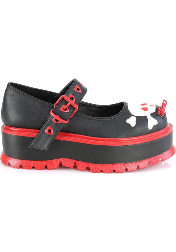 SLACKER-27 [Black] | FLATS [PREORDER] - Beserk - all, all ladies, black, clickfrenzy15-2023, demonia, demonia shoes, discountapp, fp, goth, gothic, labelpreorder, labelvegan, ladies, platforms, platforms [preorder], ppo, preorder, red, shoes, skull, skull and bones, vegan