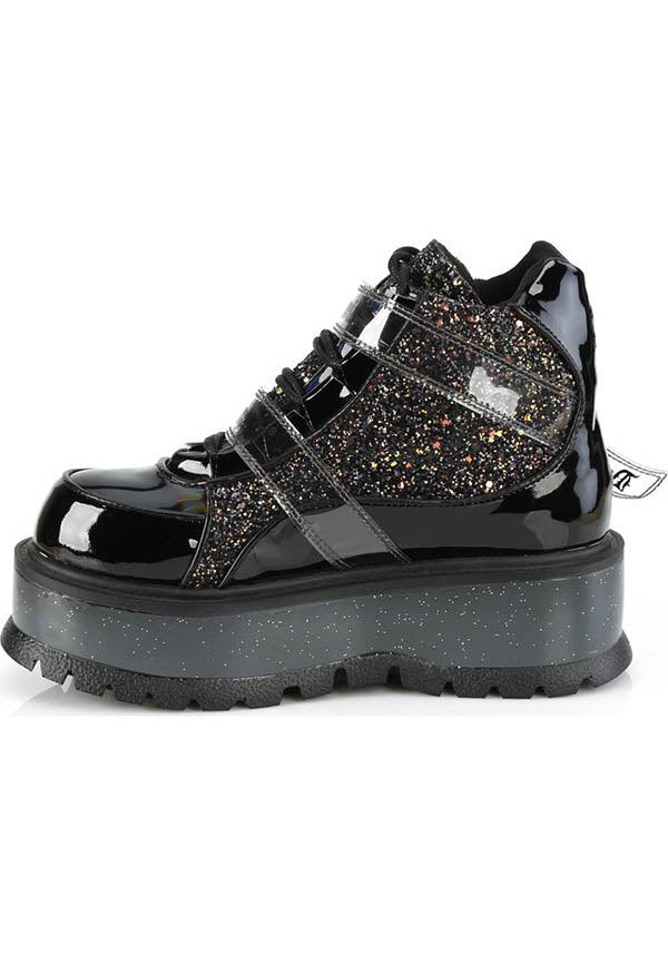 SLACKER-50 [Black Patent] | PLATFORM BOOTS [PREORDER] - Beserk - all, ankle boots, black, boots, boots [preorder], clickfrenzy15-2023, demonia, demonia shoes, discountapp, fp, glitter, labelpreorder, labelvegan, platform boots, platforms, platforms [preorder], ppo, preorder, shoes, vegan