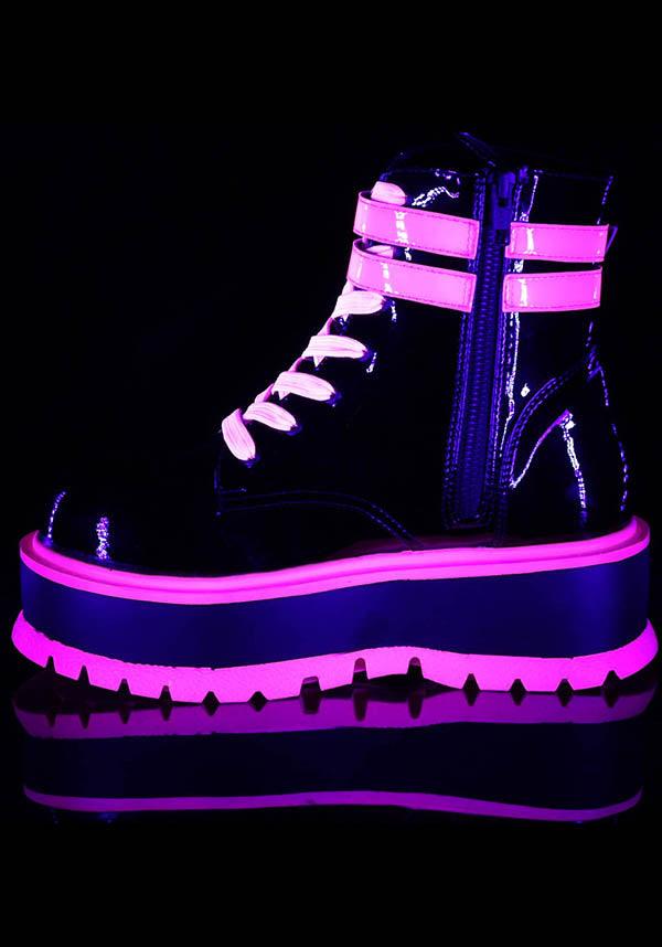 SLACKER-52 [UV Pink] | PLATFORM BOOTS [PREORDER] - Beserk - all, black, boots, boots [preorder], clickfrenzy15-2023, dec19, demonia, demonia shoes, discountapp, fp, labelpreorder, labelvegan, ladies, pink, platforms, platforms [preorder], pleaserimageupdated, ppo, preorder, price, shoes, vegan