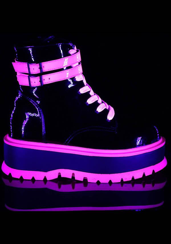 SLACKER-52 [UV Pink] | PLATFORM BOOTS [PREORDER] - Beserk - all, black, boots, boots [preorder], clickfrenzy15-2023, dec19, demonia, demonia shoes, discountapp, fp, labelpreorder, labelvegan, ladies, pink, platforms, platforms [preorder], pleaserimageupdated, ppo, preorder, price, shoes, vegan