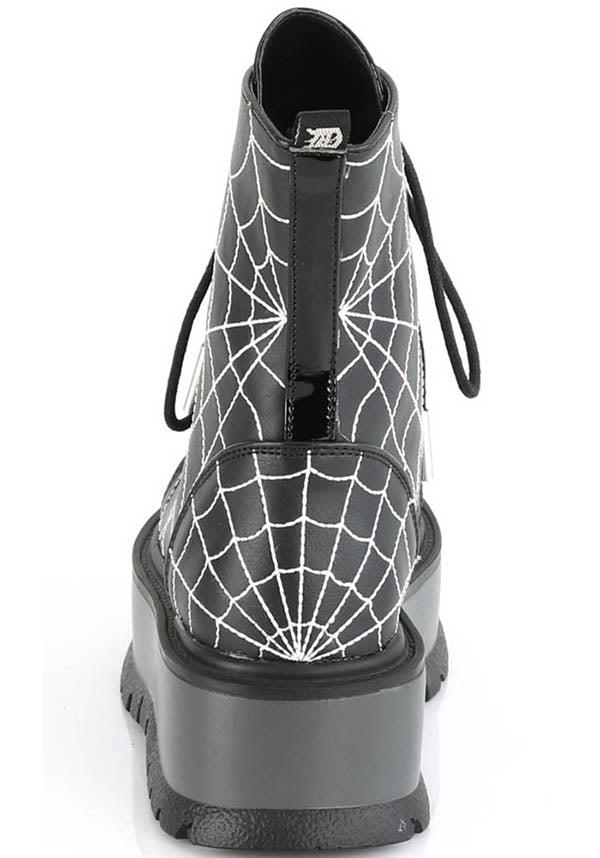 SLACKER-88 [Black] | BOOTS [IN STOCK] - Beserk - all, ankle boots, aug20, black, boot, boots, boots [in stock], clickfrenzy15-2023, combat boots, demonia, discountapp, dm18082022, faux leather, fp, goth, gothic, halloween, in stock, instock, labelinstock, labelvegan, leather look, platform, platforms, platforms [in stock], pleaserimageupdated, pleaserrestock, pleather, punk, shoe, shoes, spider, spider web, spiderweb, vegan, winter