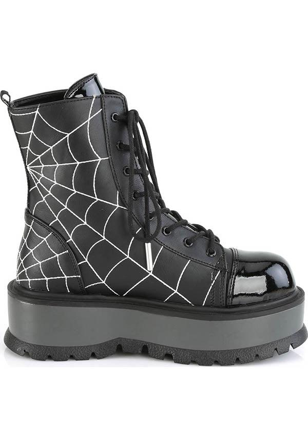 SLACKER-88 [Black] | BOOTS [PREORDER] - Beserk - all, ankle boots, black, boot, boots, boots [preorder], clickfrenzy15-2023, combat boots, demonia, demonia shoes, discountapp, fp, goth, gothic, halloween, labelpreorder, labelvegan, platform, platforms, platforms [preorder], pleaserimageupdated, ppo, preorder, punk, shoe, shoes, spider web, spiderweb, vegan