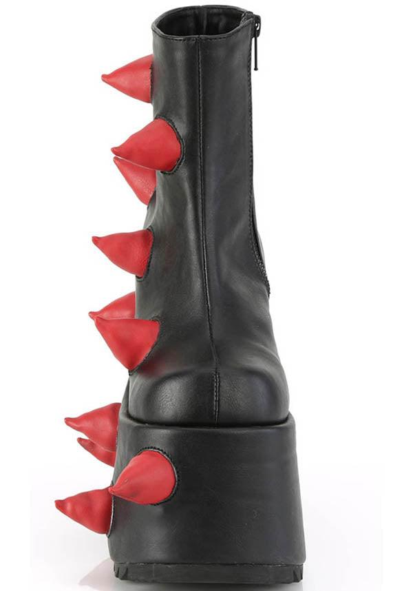 SLAY-77 [Black/Red] | PLATFORM BOOTS [PREORDER] - Beserk - all, all ladies, black, boots, boots [preorder], clickfrenzy15-2023, demonia, demonia shoes, discountapp, fp, goth, gothic, labelpreorder, labelvegan, ladies, platform, platforms, platforms [preorder], ppo, preorder, red, shoes, spike, spiked, spiked shoe, spikes, spikey, vegan