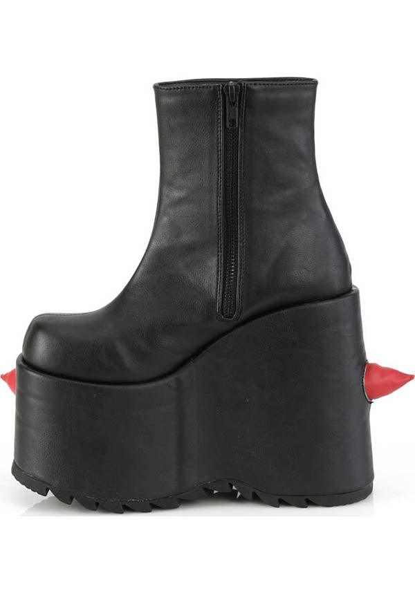 SLAY-77 [Black/Red] | PLATFORM BOOTS [PREORDER] - Beserk - all, all ladies, black, boots, boots [preorder], clickfrenzy15-2023, demonia, demonia shoes, discountapp, fp, goth, gothic, labelpreorder, labelvegan, ladies, platform, platforms, platforms [preorder], ppo, preorder, red, shoes, spike, spiked, spiked shoe, spikes, spikey, vegan