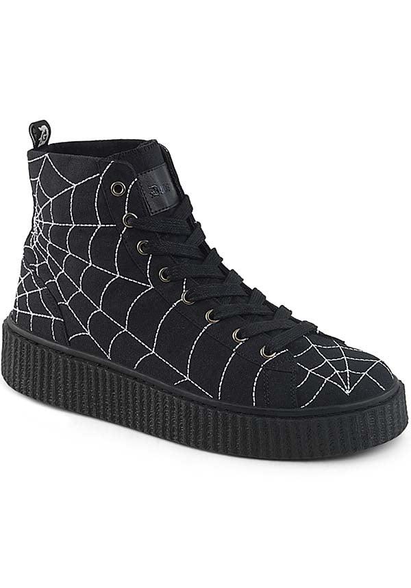 SNEEKER-250 [Black Canvas] | SNEAKERS [PREORDER] - Beserk - all, black, boots [preorder], clickfrenzy15-2023, discountapp, flats, flats [preorder], fp, goth, gothic, labelpreorder, ppo, preorder, sep18, shoes, sneakers, spider web, spiderweb, web, webs
