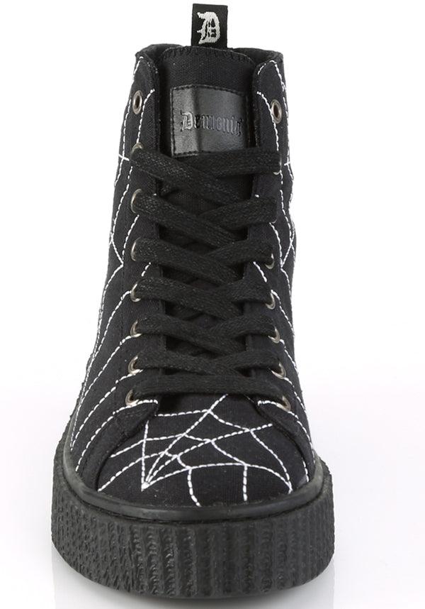 SNEEKER-250 [Black Canvas] | SNEAKERS [PREORDER] - Beserk - all, black, boots [preorder], clickfrenzy15-2023, discountapp, flats, flats [preorder], fp, goth, gothic, labelpreorder, ppo, preorder, sep18, shoes, sneakers, spider web, spiderweb, web, webs
