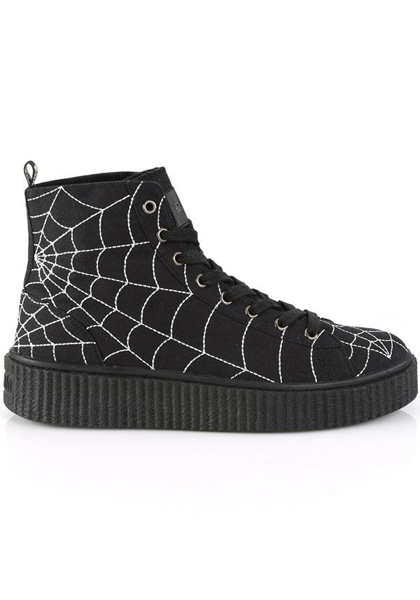 SNEEKER-250 [Black Canvas] | SNEAKERS [PREORDER] - Beserk - all, black, boots [preorder], clickfrenzy15-2023, discountapp, flats, flats [preorder], fp, goth, gothic, labelpreorder, ppo, preorder, sep18, shoes, sneakers, spider web, spiderweb, web, webs