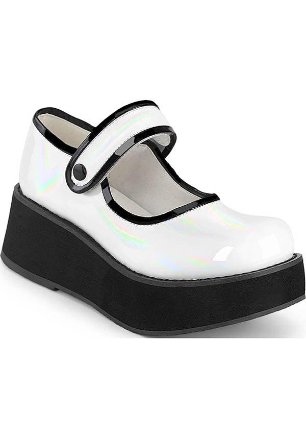 SPRITE-01 [White Holo Patent] | PLATFORMS [PREORDER] - Beserk - all, black and white, clickfrenzy15-2023, demonia, demonia shoes, discountapp, fp, labelpreorder, labelvegan, platform, platforms, platforms [preorder], ppo, preorder, shoes, vegan, white